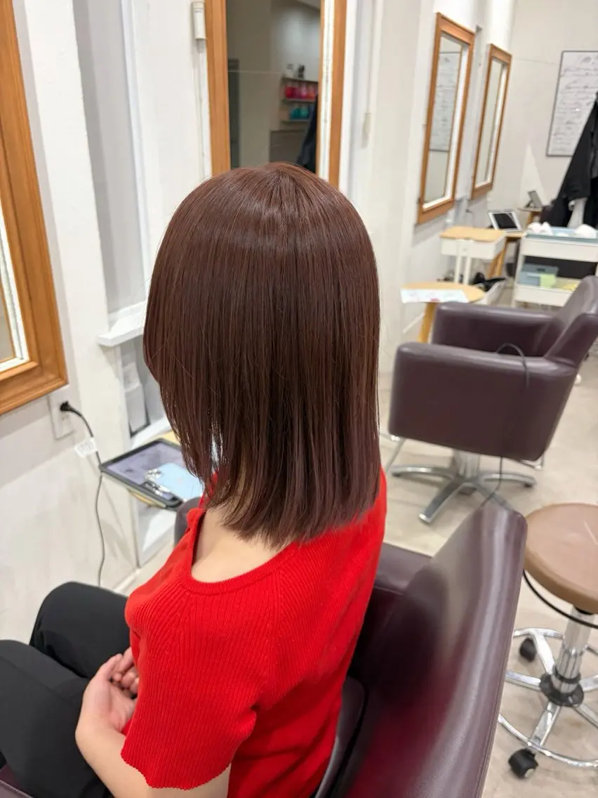 ミディアム カラー ブリーチ ブリーチなしカラー ピンクカラー ヘアカラー はやし ちののヘアスタイル