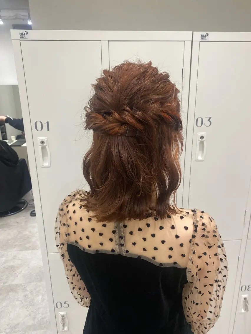 ミディアム カラー ヘアアレンジ ハーフアップ ボブ ヘアセット ボブ /ニュアンス/ satomi🧸💖のヘアスタイル