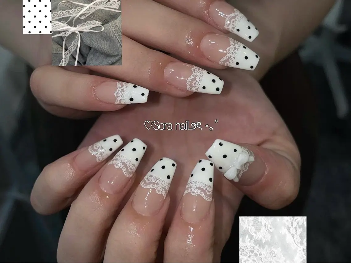 ネイル ガーリー ハート 韓国ネイル ニュアンスネイル リボン ハンドネイル Sora nail 長さ出し専門店のネイルデザイン