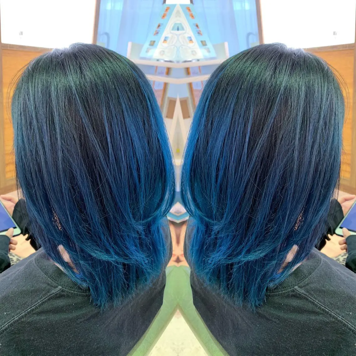 ミディアム カラー バレイヤージュ ブルーカラー レイヤーカット 青木 茂樹⭐️ 透明感カラーのヘアスタイル