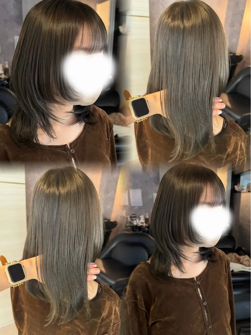 ミディアム カラー グレージュ オリーブグレージュ オリーブグレー ハッシュカット カット ヘアカラー あみ/暗髪オリ ーブ特化🍃髪質改善のヘアスタイル