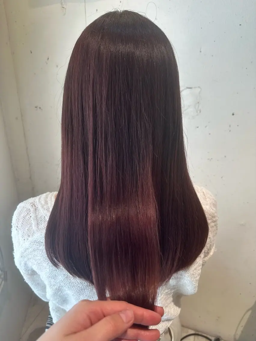 ロング カラー ブリーチ ブラウンカラー ブリーチなしカラー ピンクカラー ピンクブラウン カット ヘアカラー トリートメント いまじゅく あおいのヘアスタイル