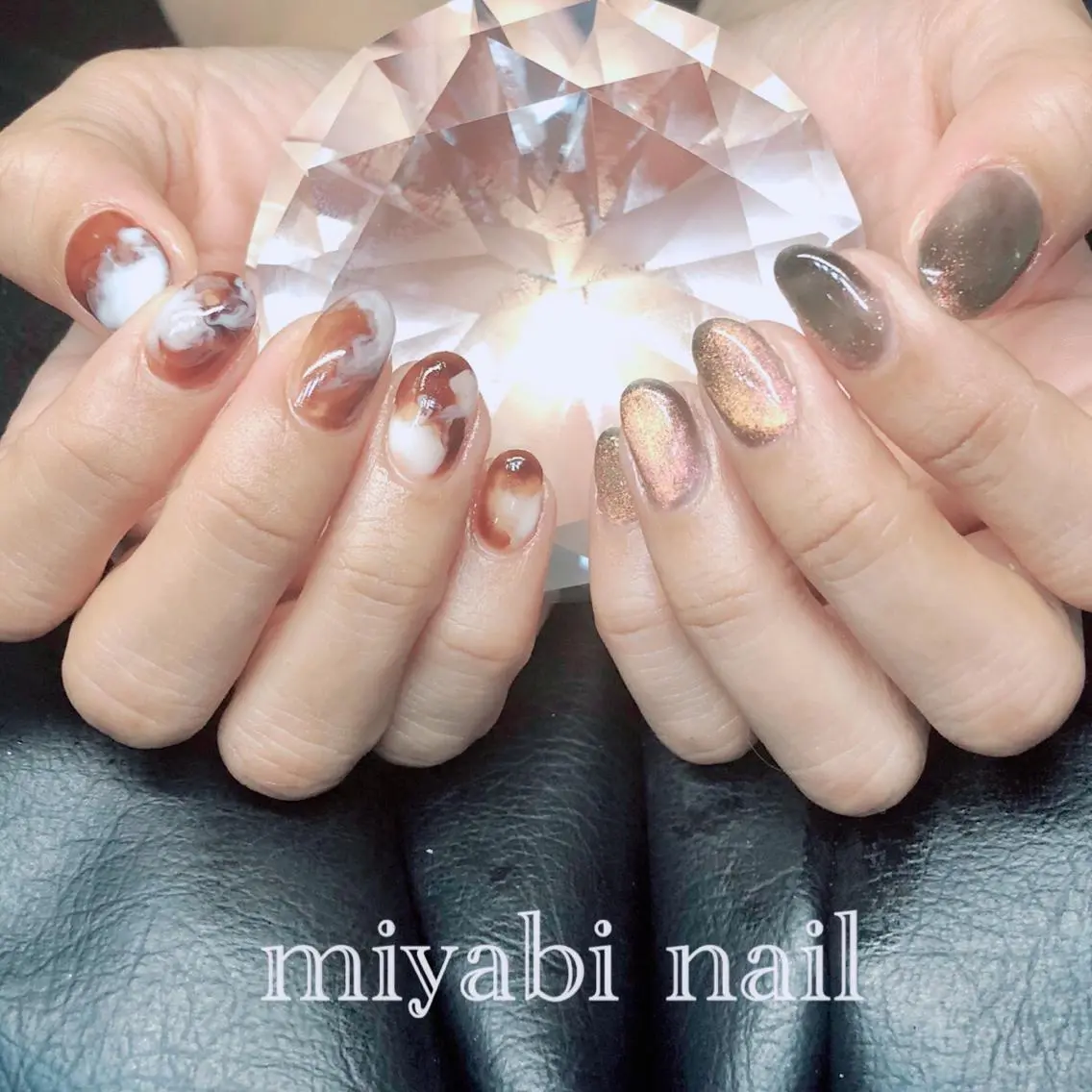 ネイル アートネイル オーロラネイル マグネットネイル 持ち込み ハンドネイル miyabi nail 桂川駅近くのネイルデザイン