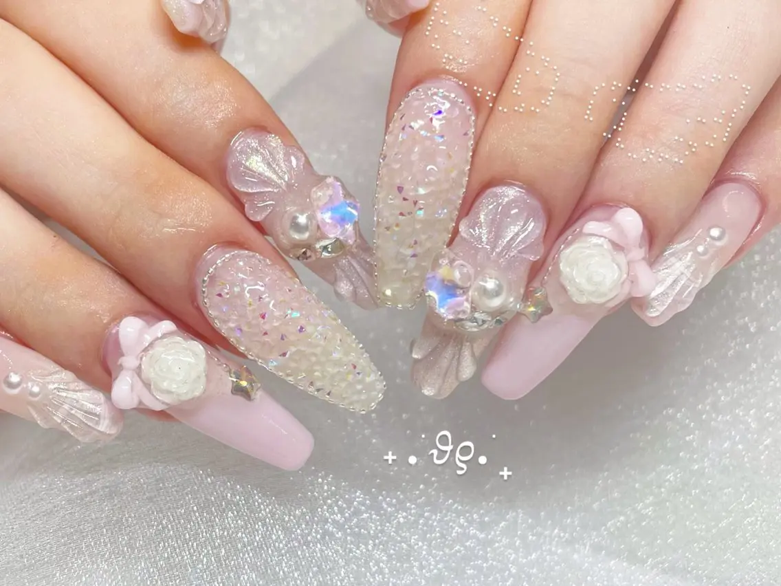 ネイル ブルー キラキラネイル ピンク ハンドネイル Tsukahara 🌷仙台PARCOのネイルデザイン