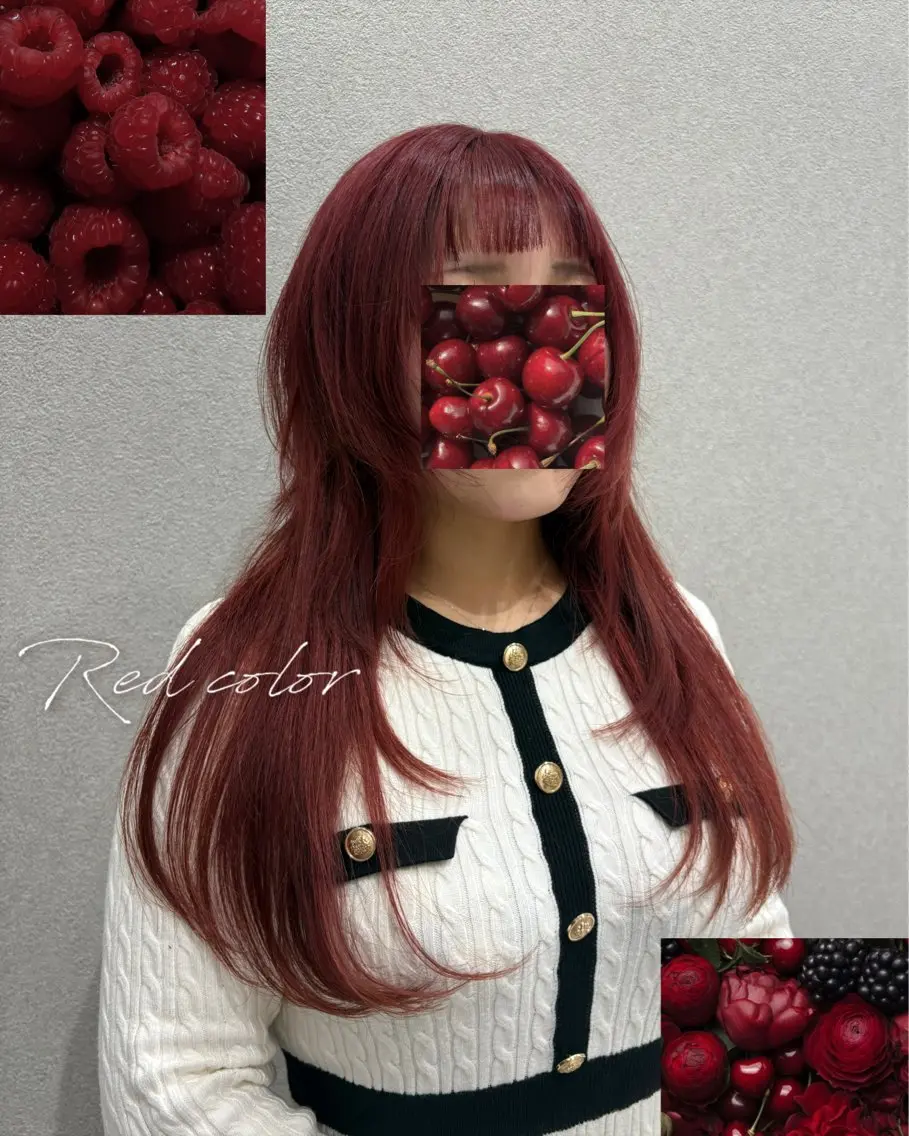 ロング カラー レッドカラー ロング オン眉 ウルフカット ヘアカラー レイヤーカット/ ヘアカラー/RENAのヘアスタイル