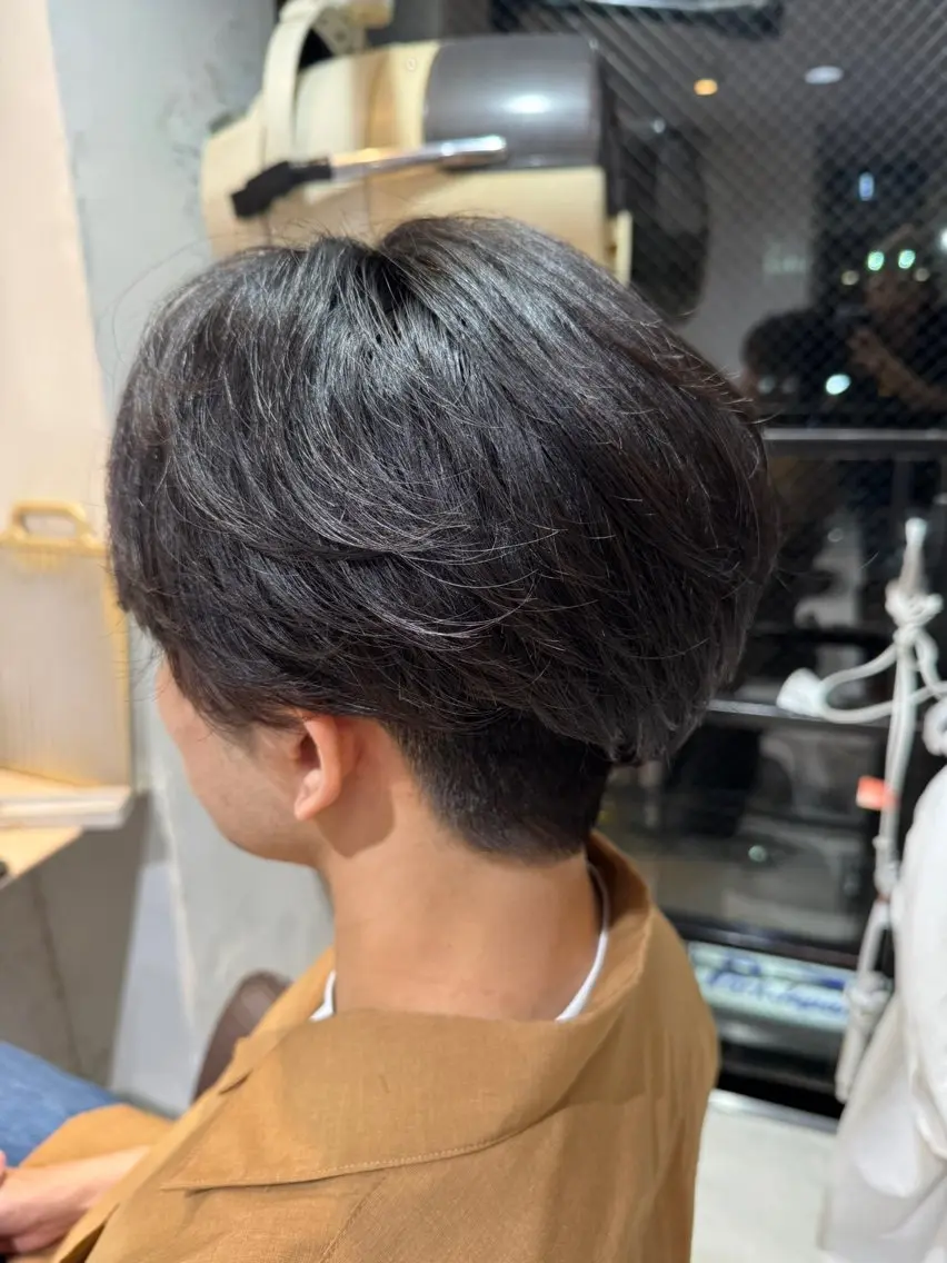 ショート メンズ センターパート メンズ韓国風 韓国マッシュ マッシュ メンズパーマ カット 大木 拓瑞のヘアスタイル