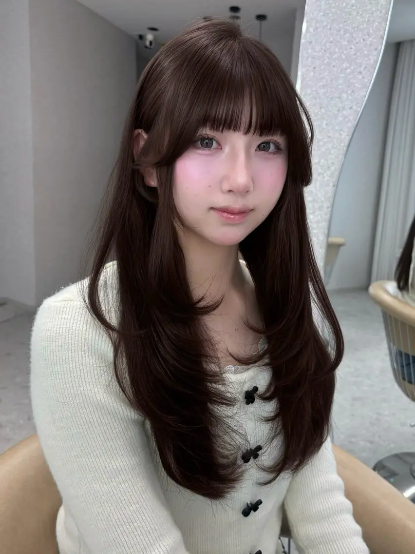ロング 韓国風ヘア レイヤーカット カット ヘアカラー トリートメント よしだ はるのヘアスタイル