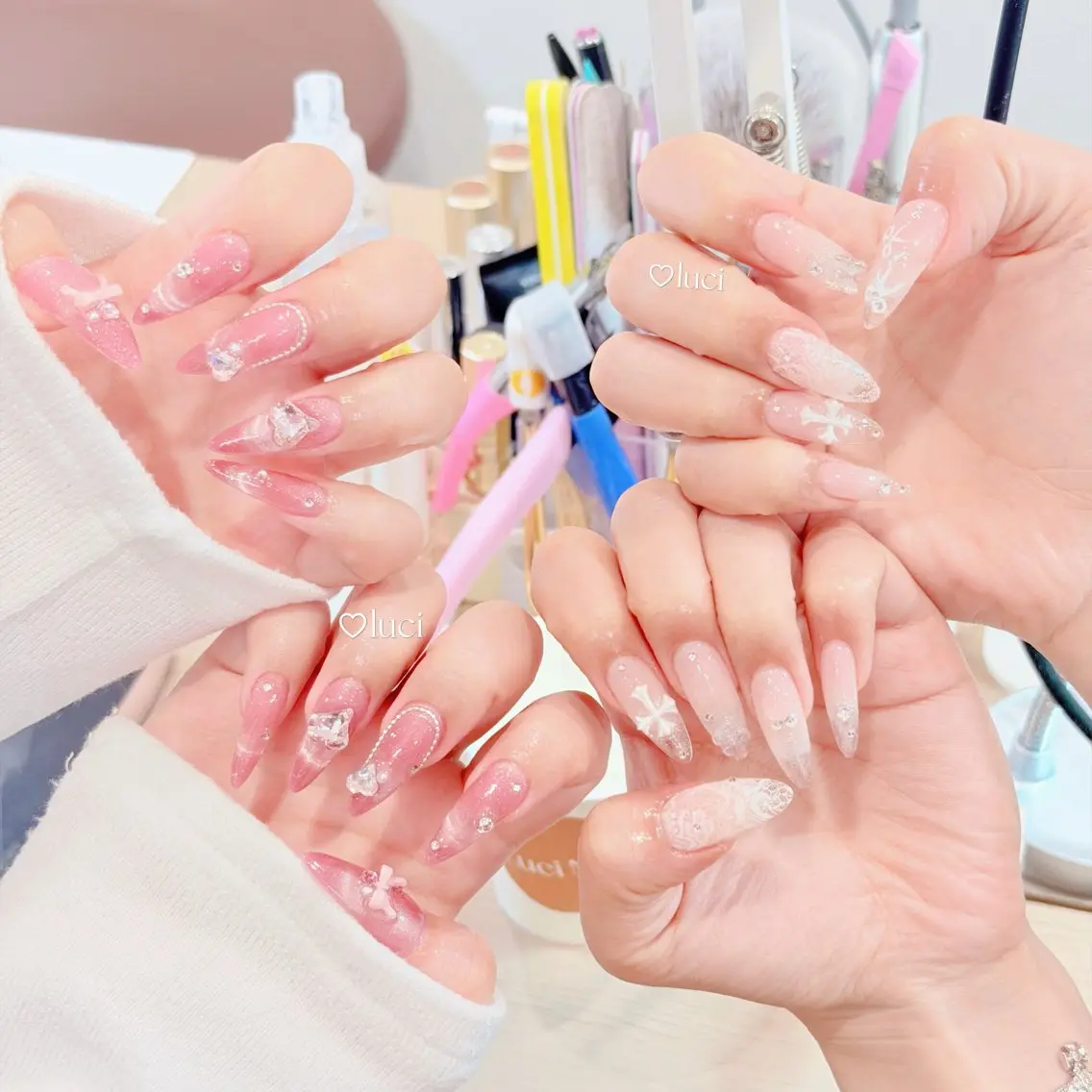 ネイル オーロラネイル 長さ出し フレンチネイル ジェルネイル マグネットネイル Luci Nail Shinokuboのネイルデザイン