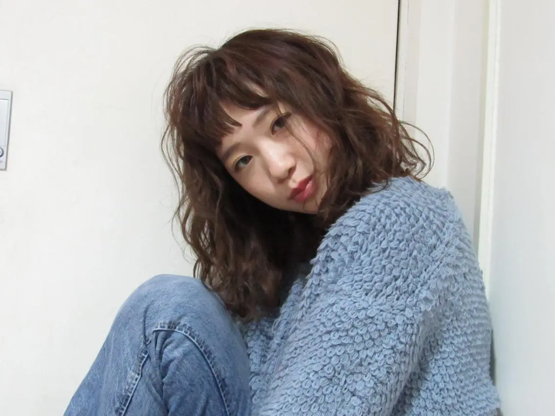 セミロング カラー パーマ セミロングパーマ 韓国hair ·͜· watanabeのヘアスタイル