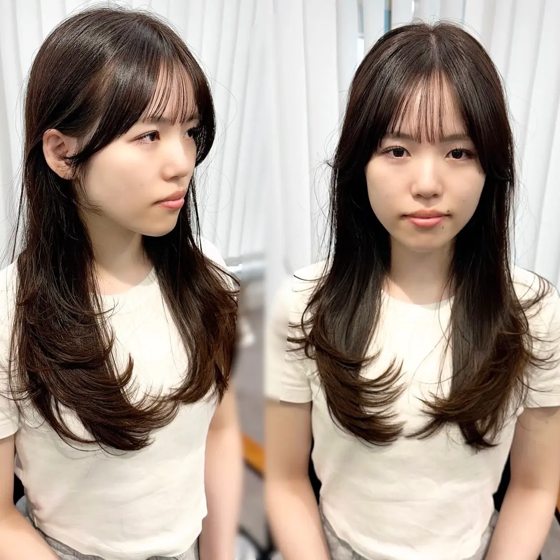 セミロング カラー パーマ ヘアアレンジ メンズ キッズ レイヤーカット/ 巻ける縮毛矯正のヘアスタイル