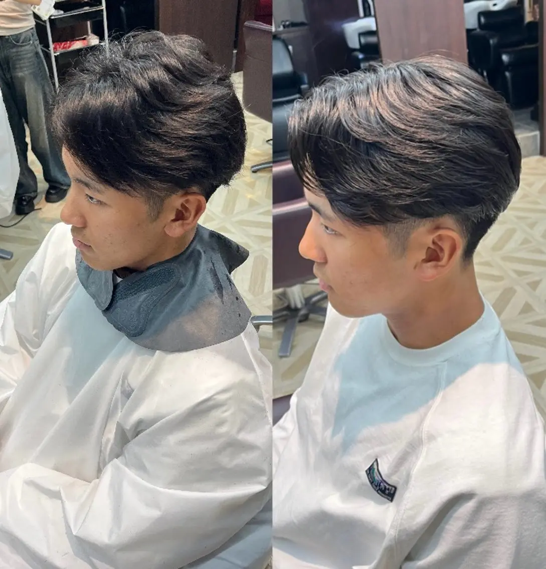 ショート パーマ メンズ フェザーパーマ メンズパーマ 卒業式のヘアスタイル 縮毛矯正 カット 縮毛矯正 メンズスタイル/ ブリーチ特化/穂乃香のヘアスタイル