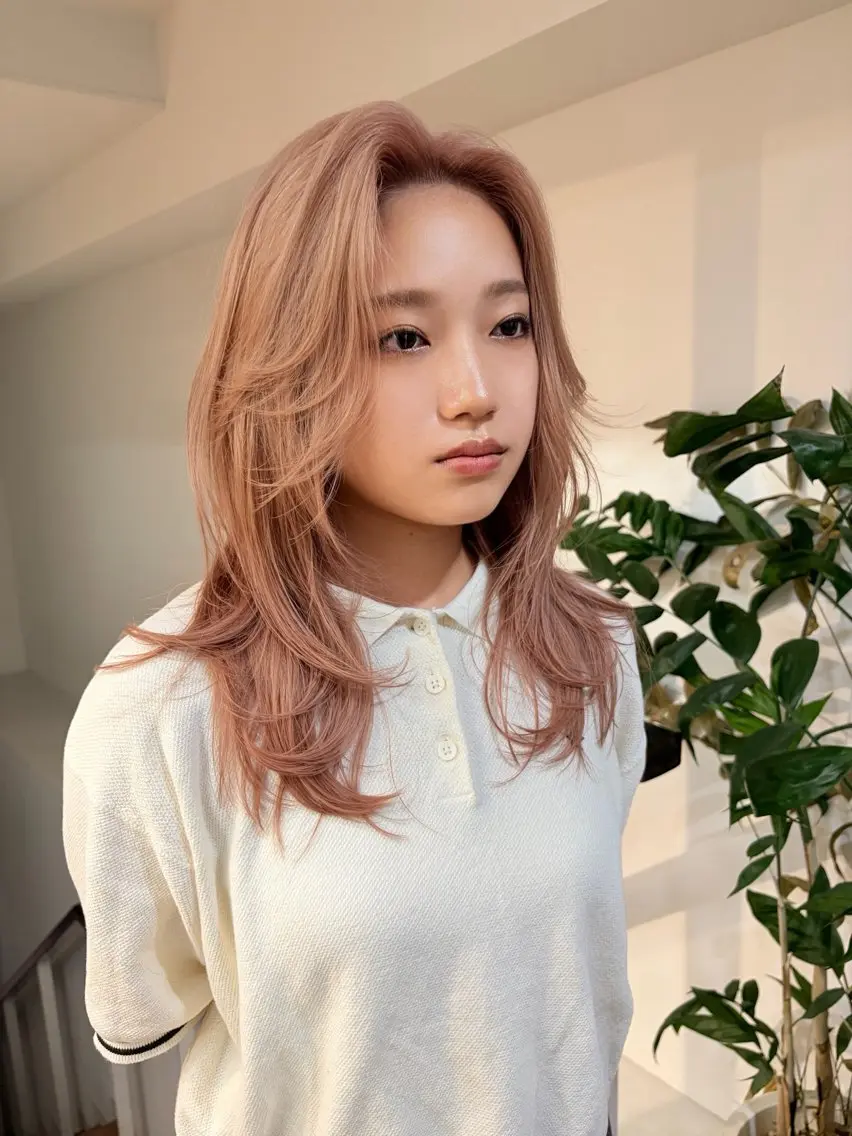 セミロング カラー ベージュカラー ブリーチ ピンクカラー ピンクベージュ ハッシュカット カット ヘアカラー トリートメント 失敗しないハイトーン ✨ミルクティー/ミワのヘアスタイル
