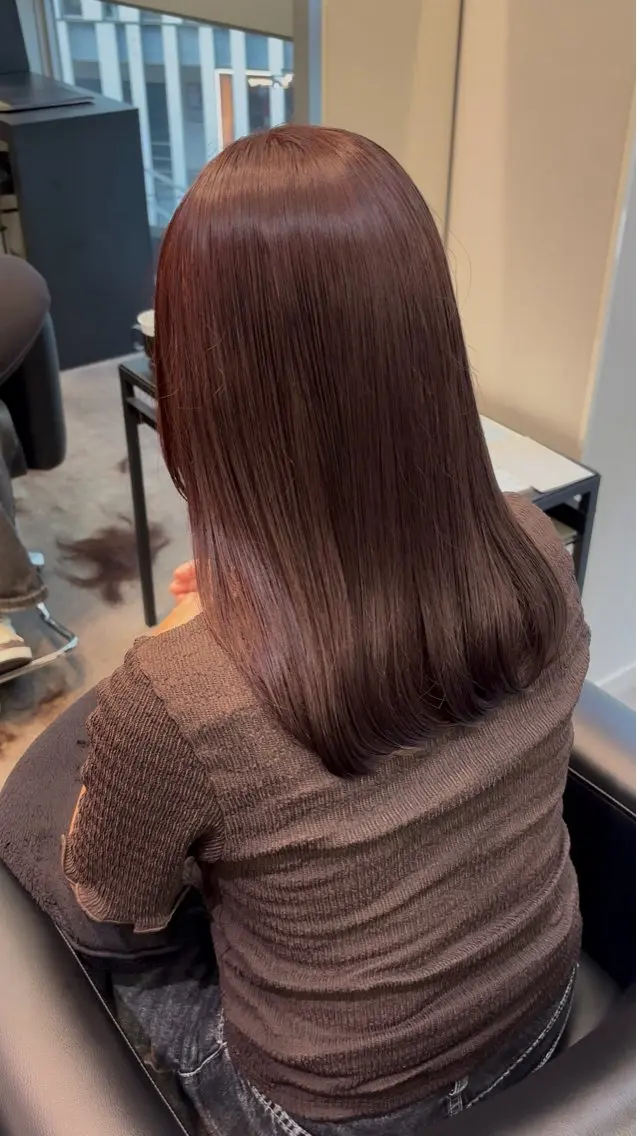 セミロング ピンクブラウン ブリーチなし ダブルカラー/ゆなのヘアスタイル