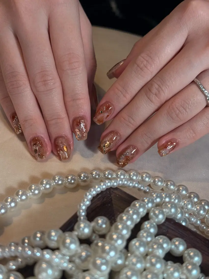 ネイル ブラウン 長さ出し 韓国ネイル ニュアンスネイル オフィスネイル 💐RB_ nail🌻🌈のネイルデザイン