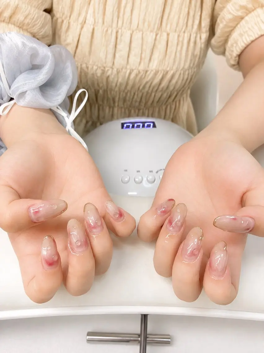 ネイル 氷ネイル・うるうるネイル ピンク ぷっくりネイル ハンドネイル Kii nailのネイルデザイン