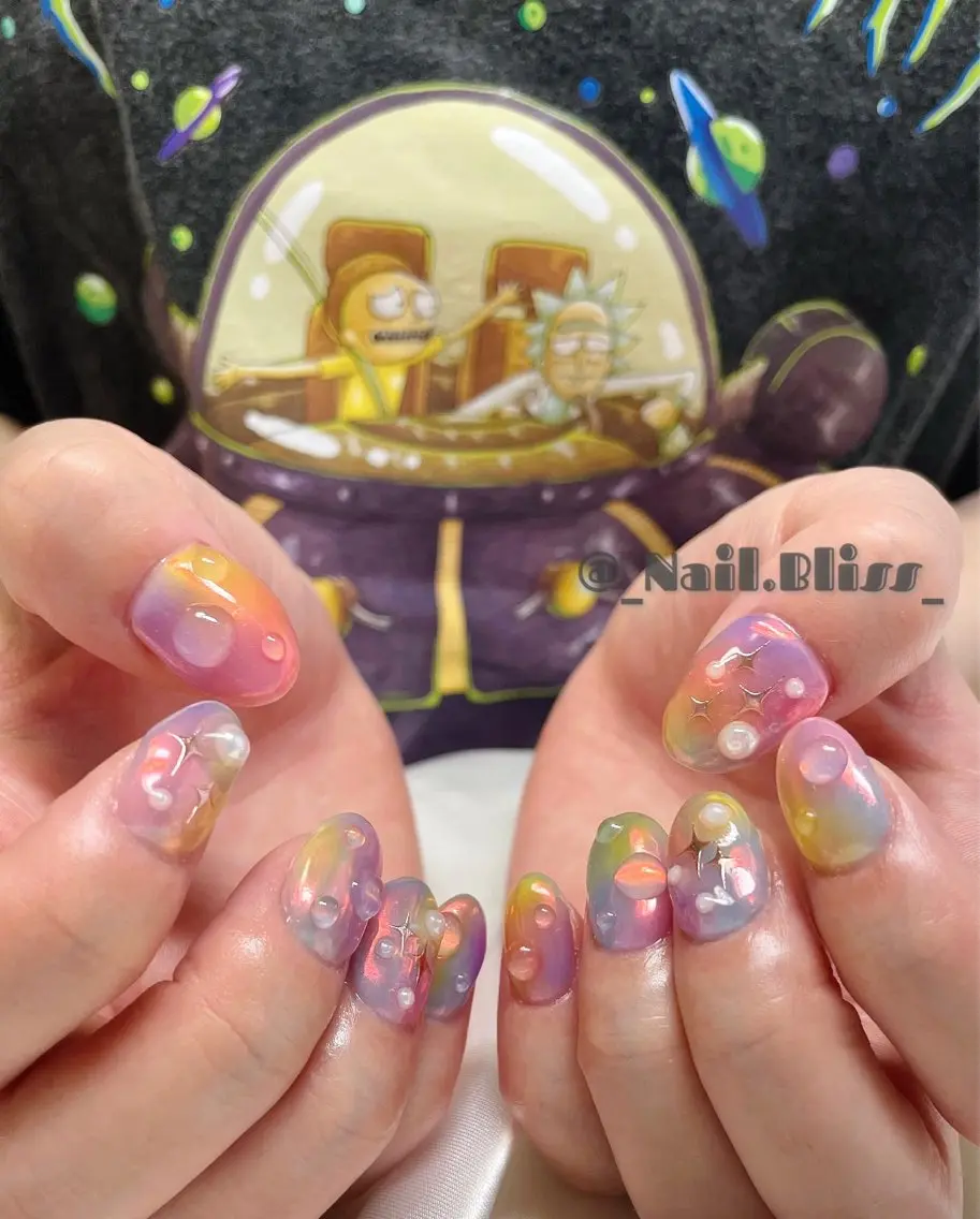 ネイル オーロラネイル 大理石ネイル(マーブル) 持ち込み ハンドネイル NAIL BLISSのネイルデザイン