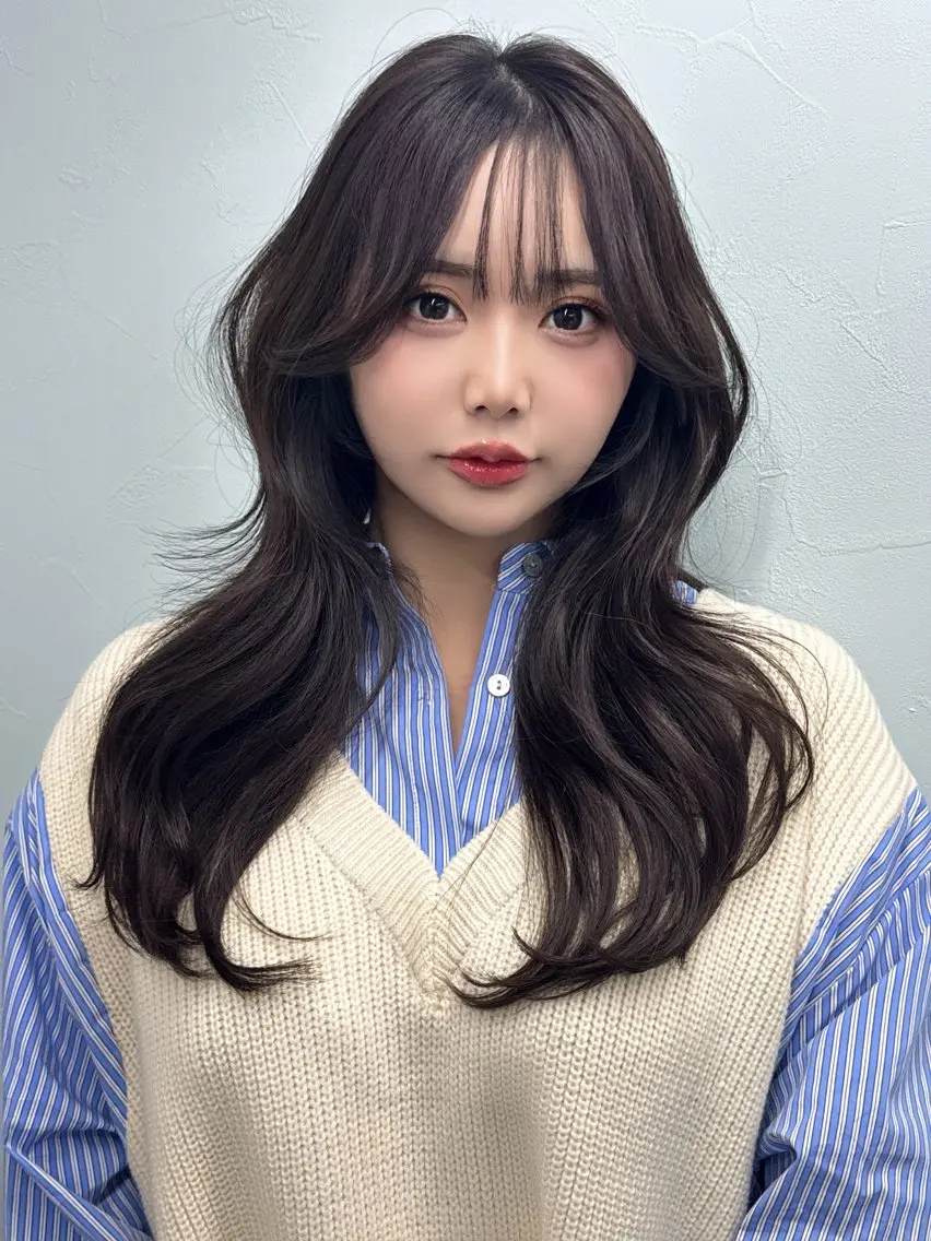 ロング カラー ヘアアレンジ エクステ 顔周りカット ヨシンモリ 韓国風ヘア 盛れる顔周りカット ♥️韓国ヘア"ちぇるのヘアスタイル