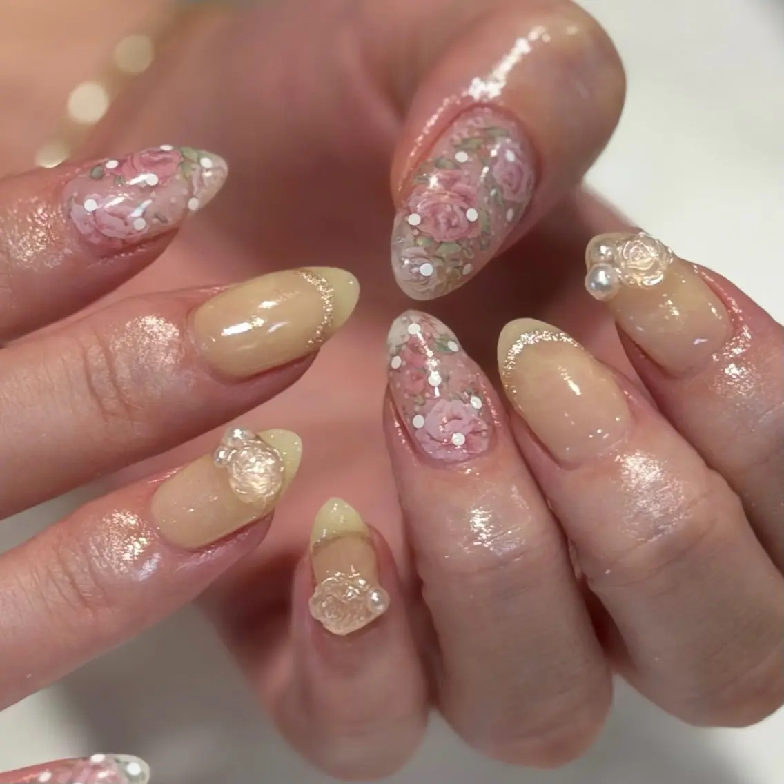 ネイル 春ネイル yume 🎀大人ガーリー🎀のネイルデザイン