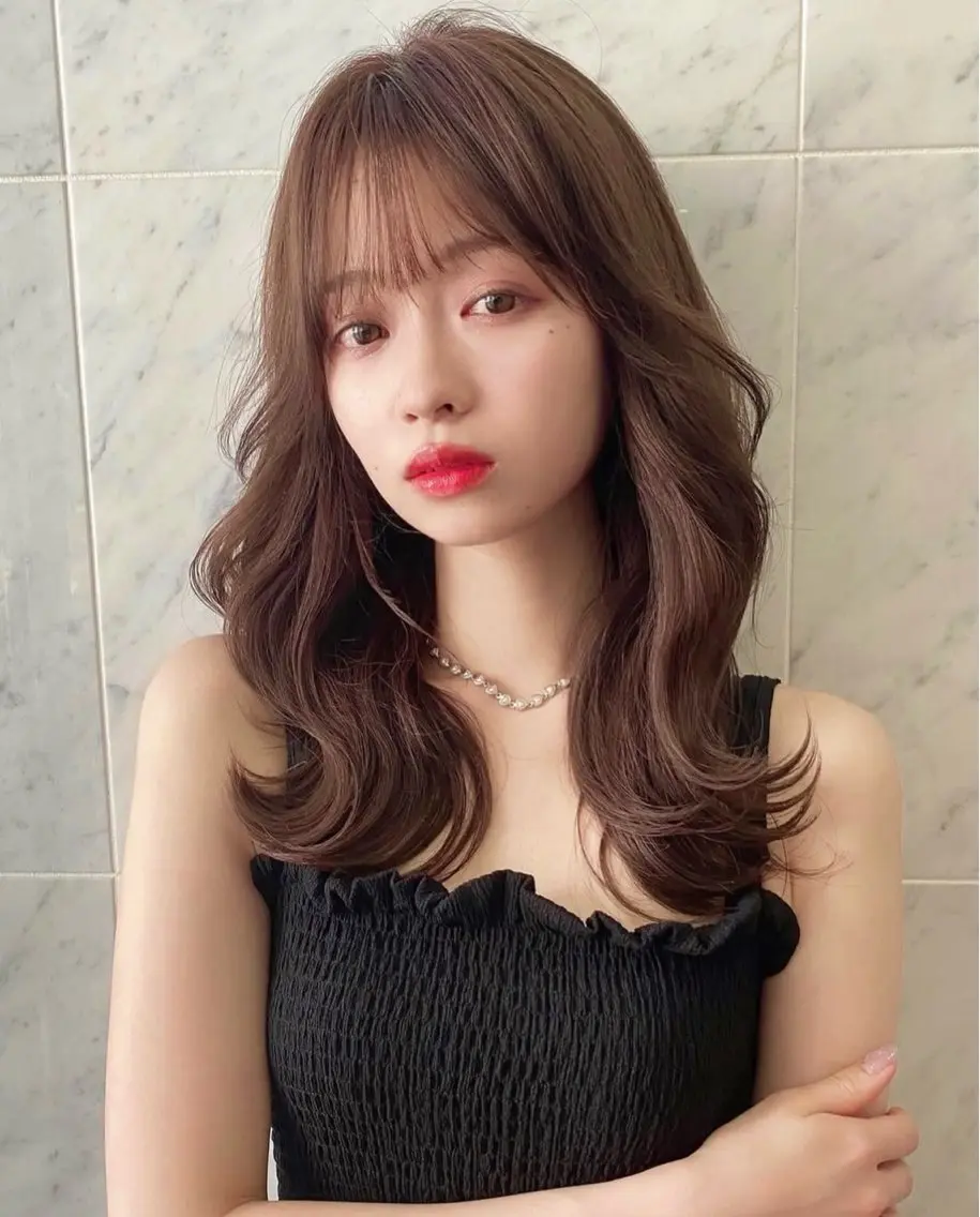 ミディアム カラー カット ヘアカラー トリートメント 興津/韓国レイヤー ダブルカラー美髪縮毛のヘアスタイル