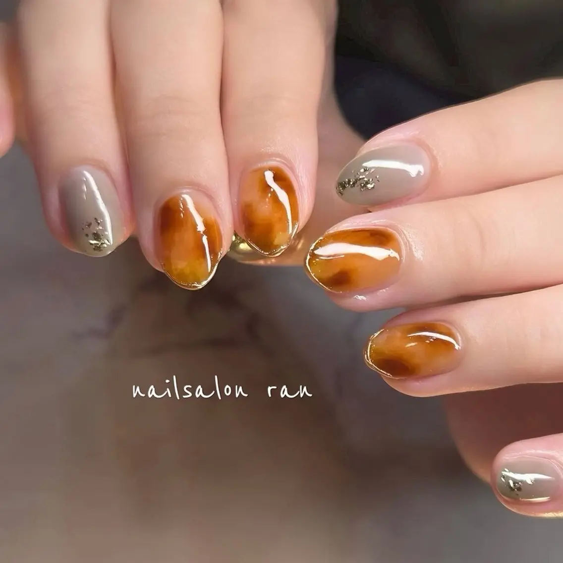 ネイル べっ甲ネイル フレンチネイル ミラーネイル ハンドネイル ハンドケア nailsalon ranのネイルデザイン