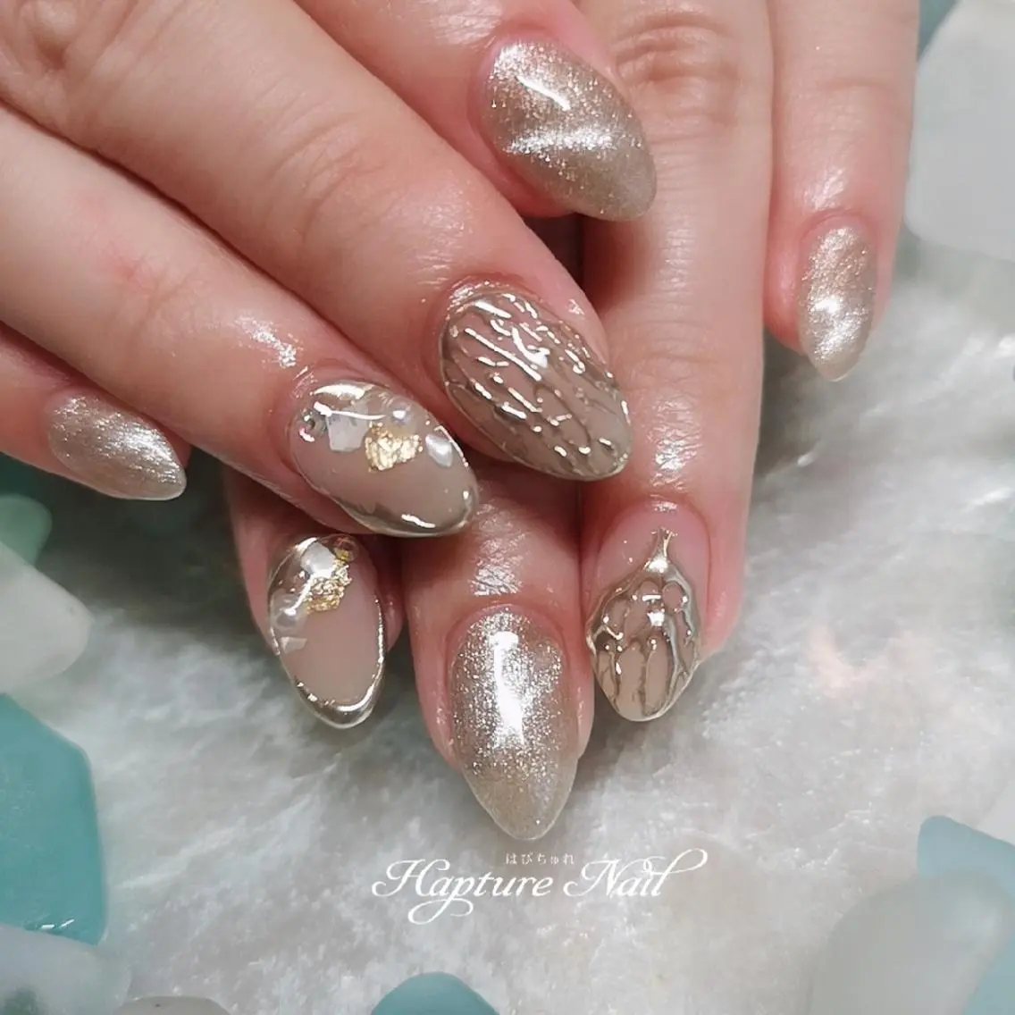 ネイル アートネイル ゴールド ミラーネイル ニュアンスネイル オフィスネイル m- Hiroのネイルデザイン