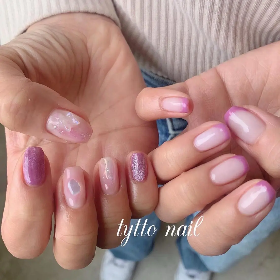 ネイル オーロラネイル フレンチネイル 韓国ネイル マグネットネイル ニュアンスネイル ハンドネイル tytto nail ❤︎‪‪eri‪‪のネイルデザイン