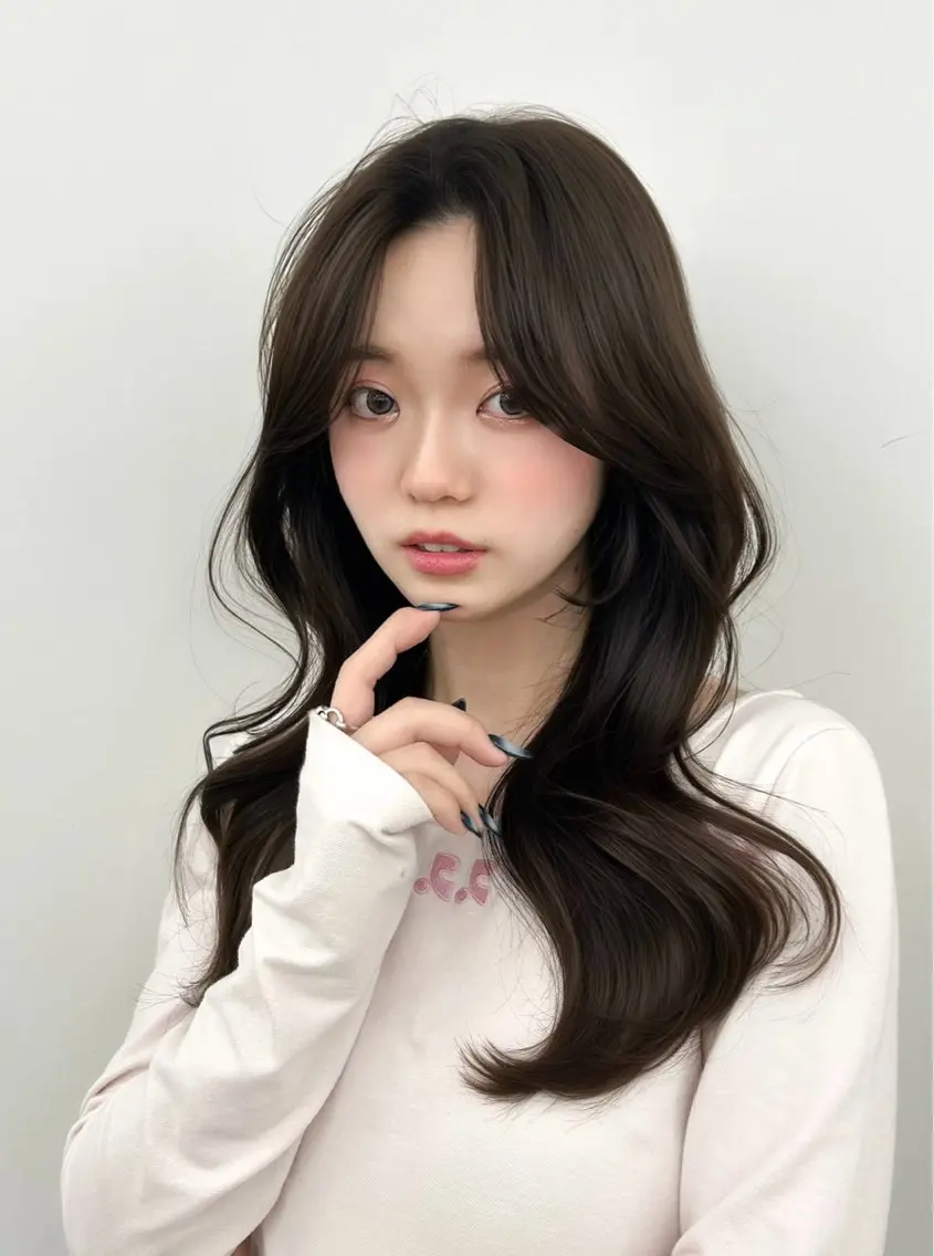 ロング カラー グレージュ オリーブグレージュ オリーブグレー 韓国風ヘア レイヤーカット カット ヘアカラー トリートメント 韓国ヘア/顔周り ヘアセット/加藤優里のヘアスタイル
