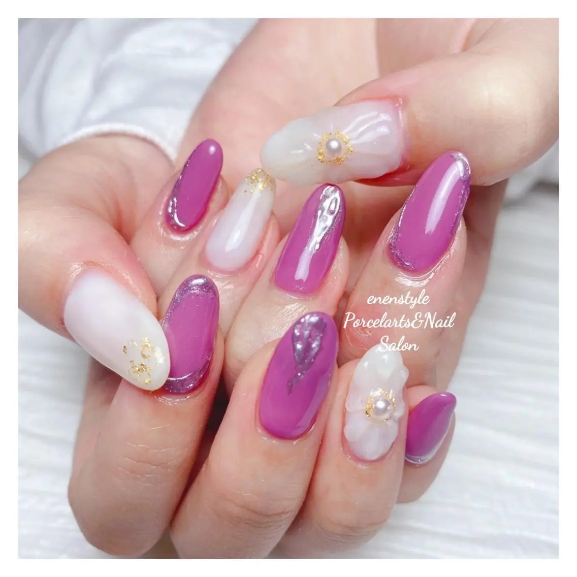 ミディアム ネイル ハンドネイル 🐾enen style 🐾のネイルデザイン