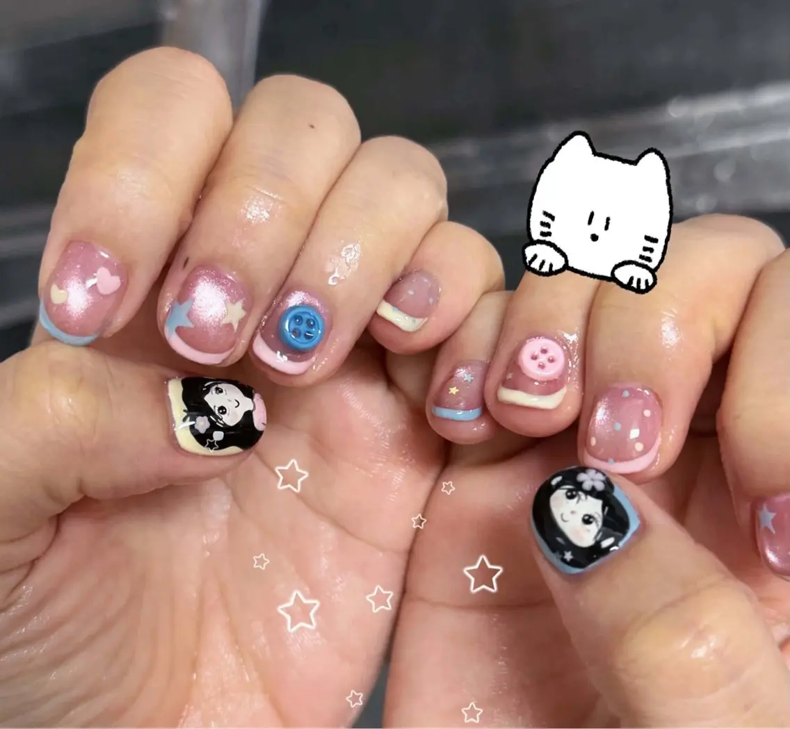 ネイル 桜ネイル 長さ出し フレンチネイル 韓国ネイル マグネットネイル ハンドネイル Kiwami nailsalonのネイルデザイン