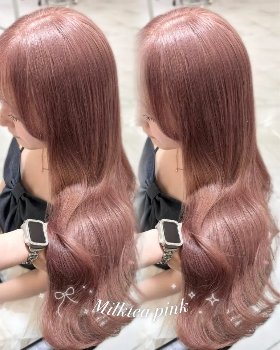 ロング カラー ブリーチ ハイトーンカラー ピンクカラー ヘアカラー トリートメント 盛れる顔まわり🤍 渋谷/Risa🎀のヘアスタイル