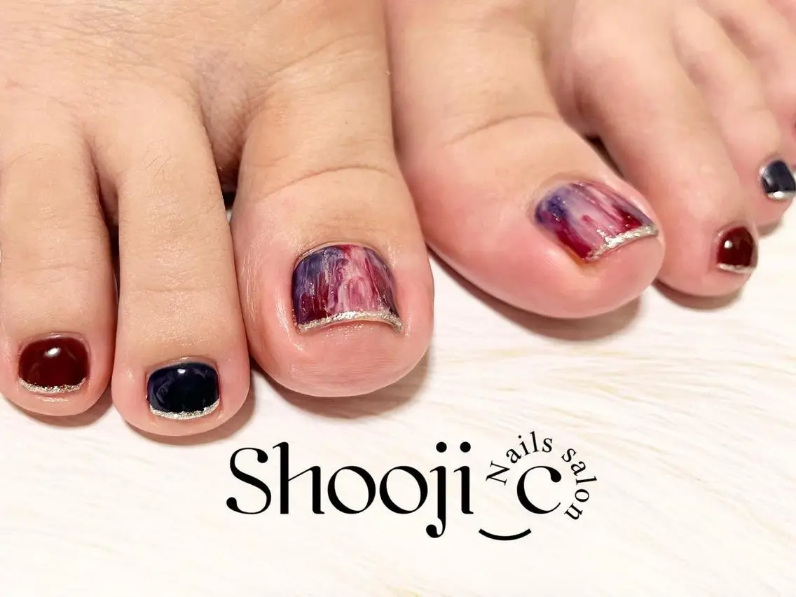 ネイル ボルドー フットネイル ネイビー Shooji_c Nail salonのネイルデザイン