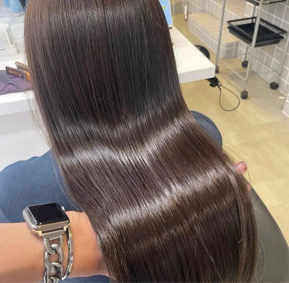 ロング ヘアカラー トリートメント 赤み消しブラウン🤎 韓国レイヤー🤎横浜のヘアスタイル