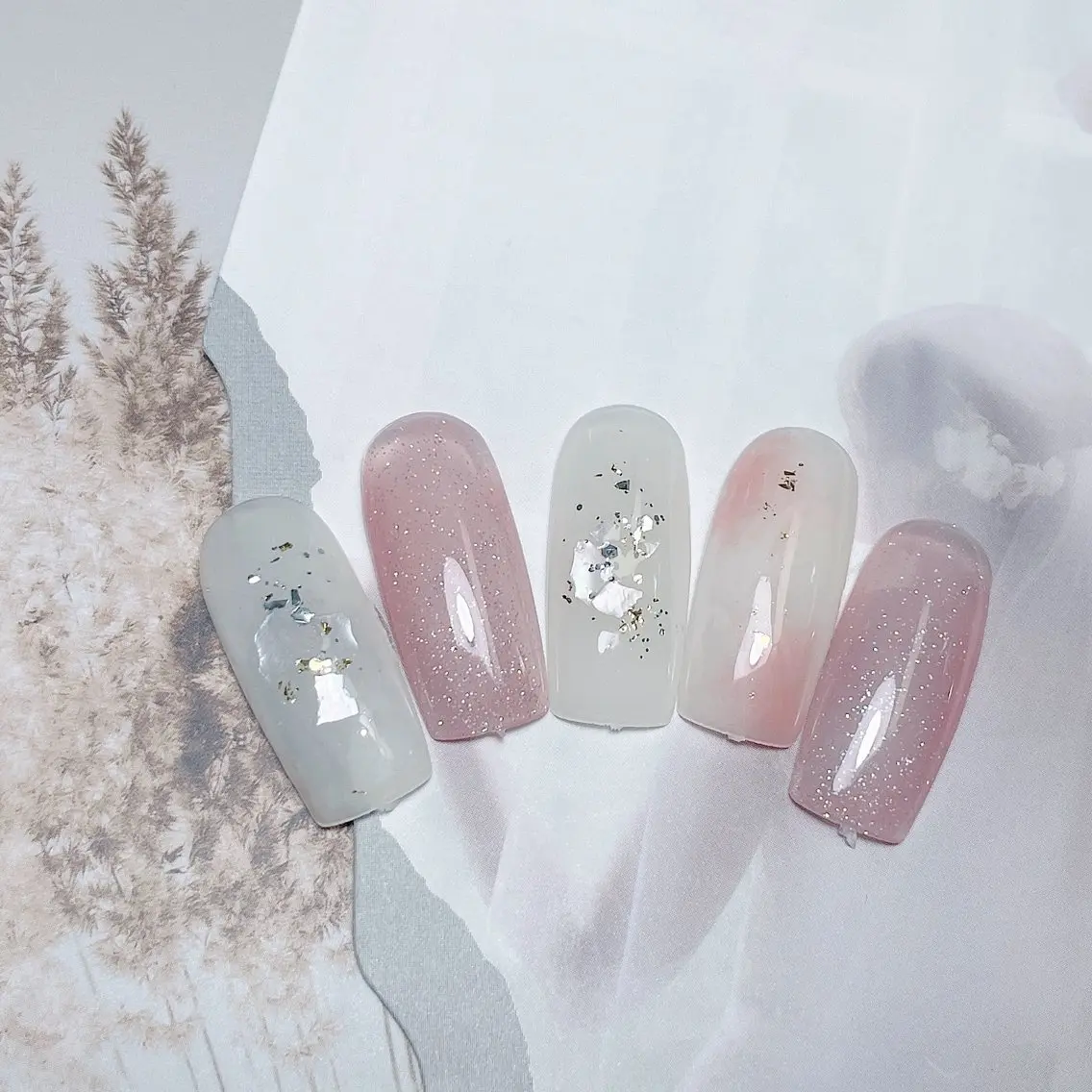 ネイル 成人式 ジェルネイル ロングネイル マグネットネイル 大理石ネイル(マーブル) ハンドネイル MoMoA Nail ネイル長さ出し専門店のネイルデザイン