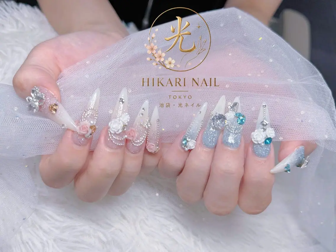 ネイル チークネイル 長さ出し フレンチネイル ガーリー ハート ハンドネイル HikariNail Ikebukuroのネイルデザイン