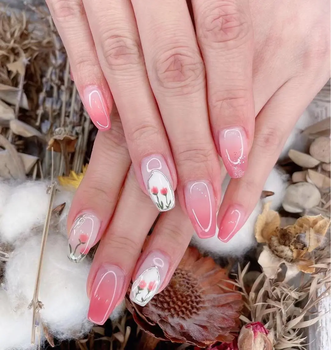ネイル ガーリー グラデーション ピンク Babarla nailのネイルデザイン