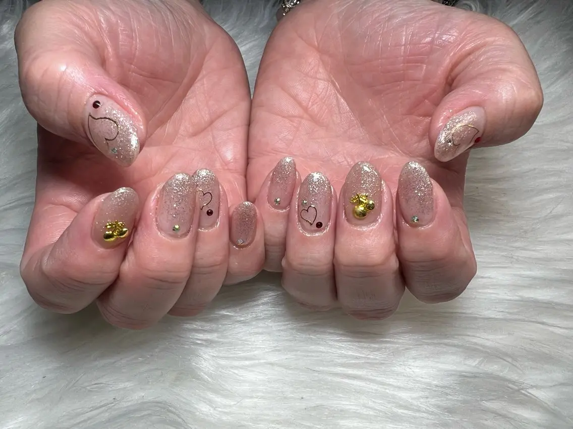 ネイル ハート ラメ(グリッター) ラメグラデーション Mimi Nailのネイルデザイン