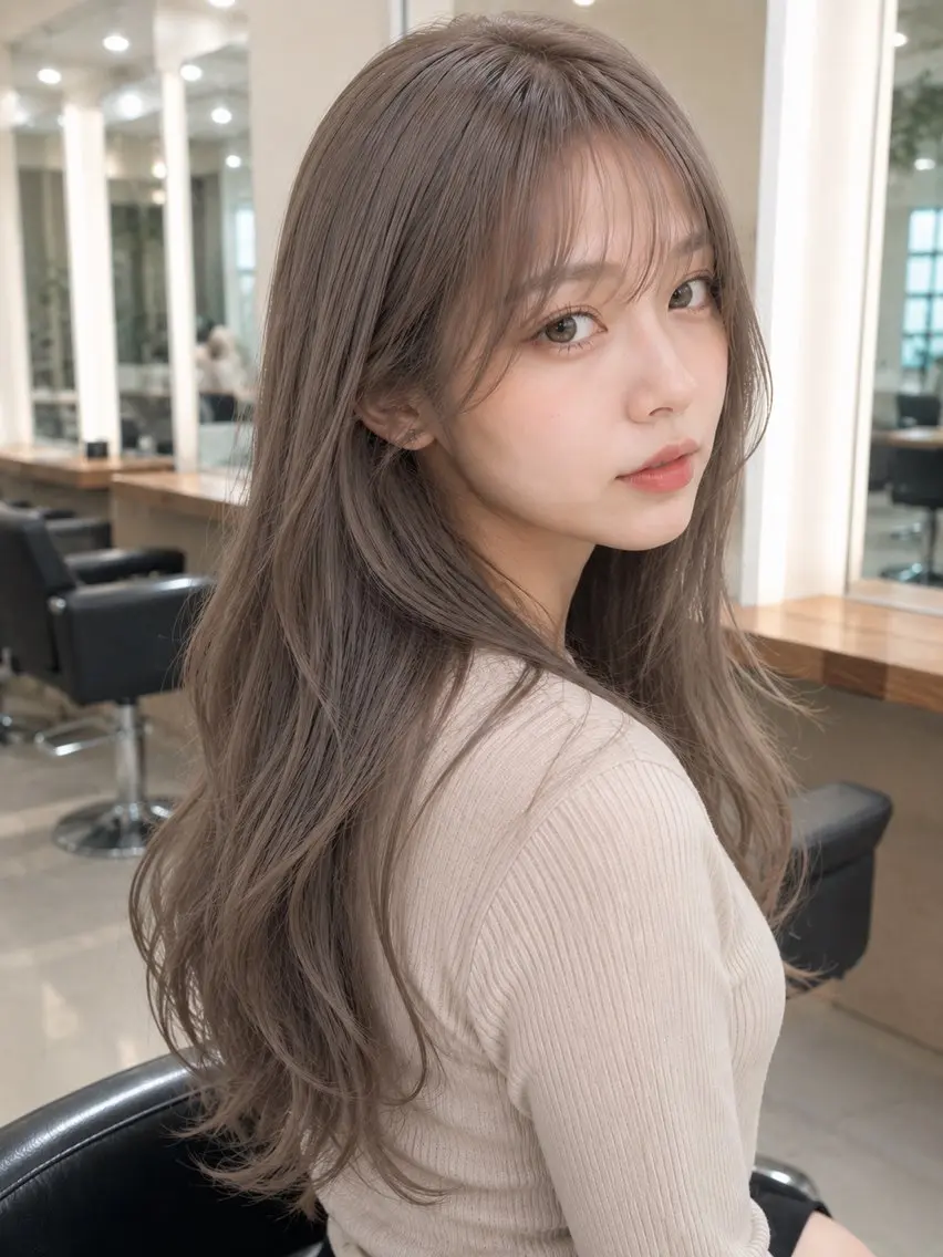 ロング カラー ベージュカラー ブリーチ 透明感カラー グレージュ ロング ヘアカラー トリートメント EARTH 榎本のヘアスタイル