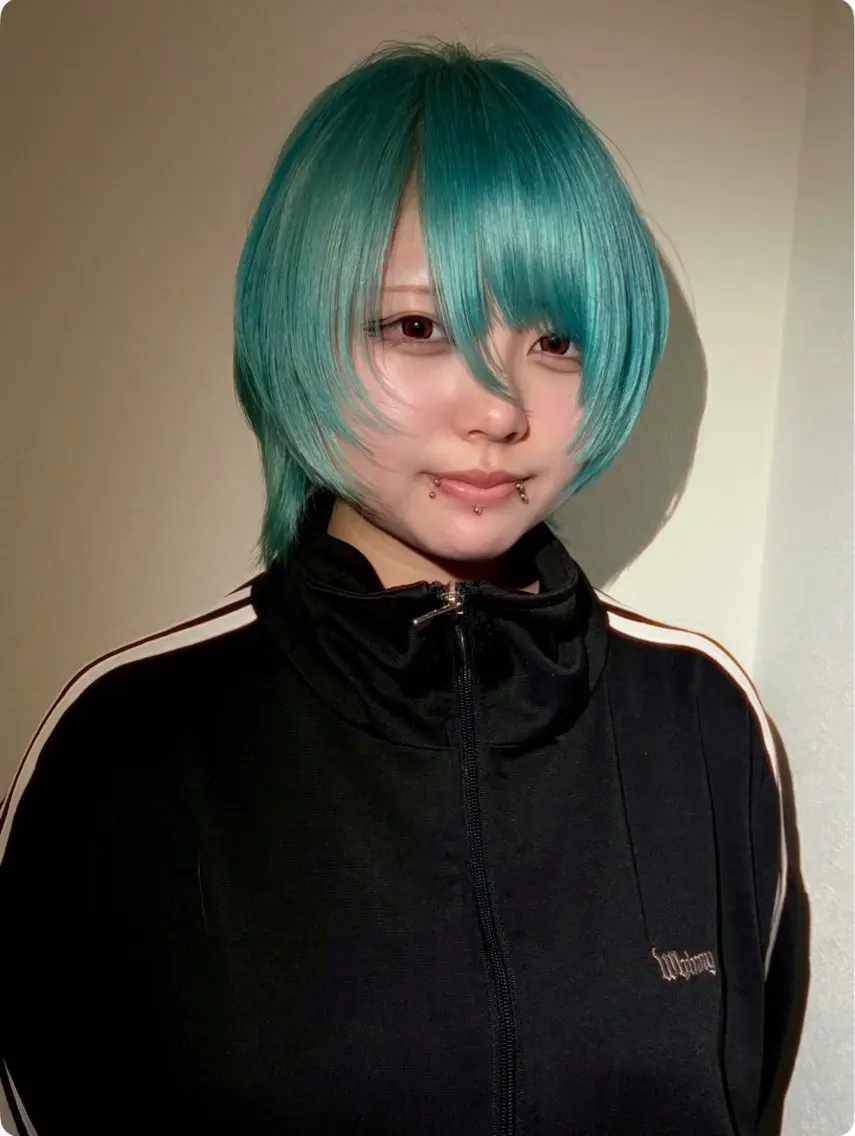 ショート カラー ミント ミントグリーン ヘアカラー なんば、心斎橋🍓 ハイトーンnicoのヘアスタイル