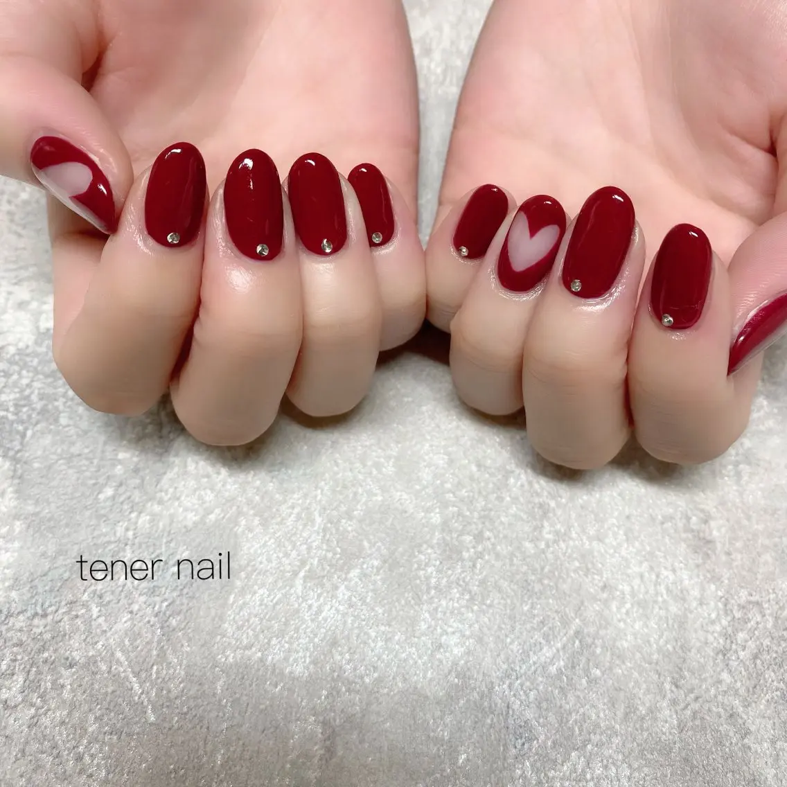 ネイル ボルドー ハート ハンドネイル テネルネイル tener nailのネイルデザイン