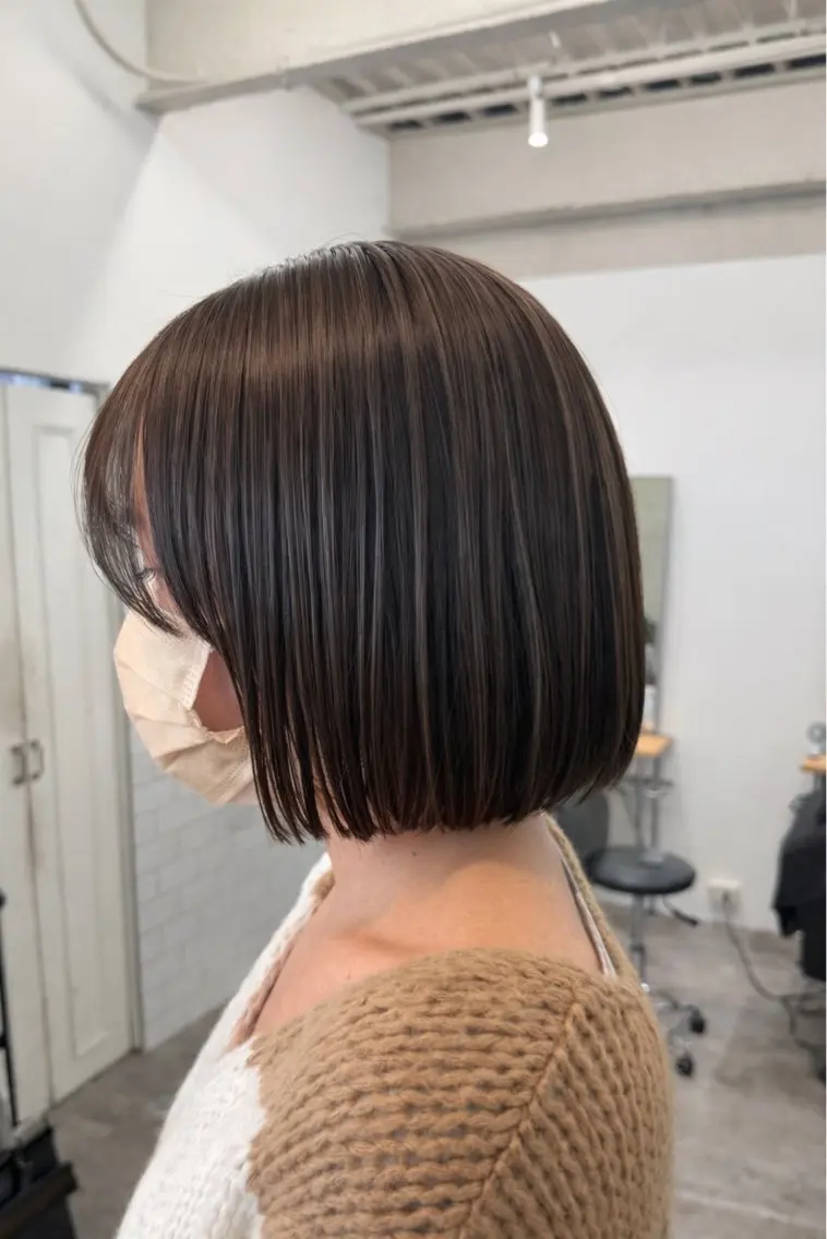 ショート 切りっぱなしボブ ボブ ハイライト カット ヘアカラー トリートメント バレイヤージュモデル 募集👒ヨンスクのヘアスタイル
