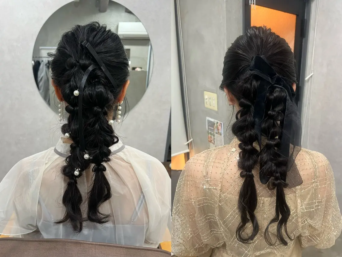 セミロング ヘアアレンジ 結婚式・ブライダル 似合わせカット ヘアセット YUI ハイトーンカラーのヘアスタイル