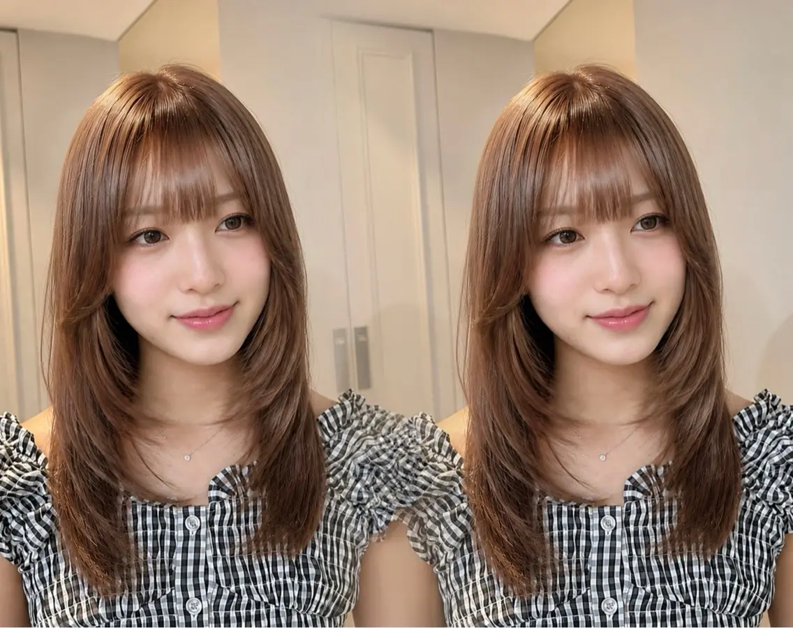 セミロング カット レイヤー/顔まわりカ ット/ハッシュカットのヘアスタイル