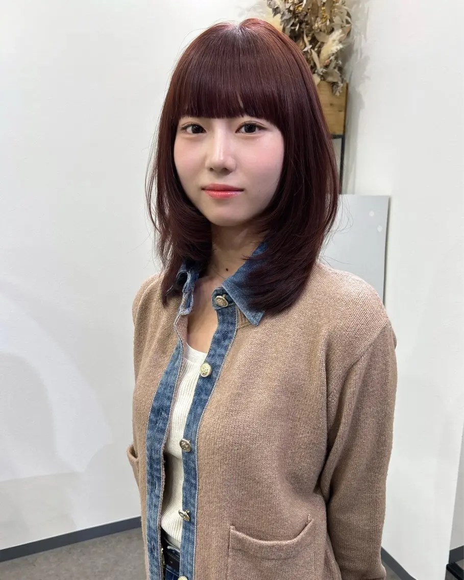 ミディアム カット ヘアカラー トリートメント レイヤー/伊勢崎 /よしかわあんみのヘアスタイル