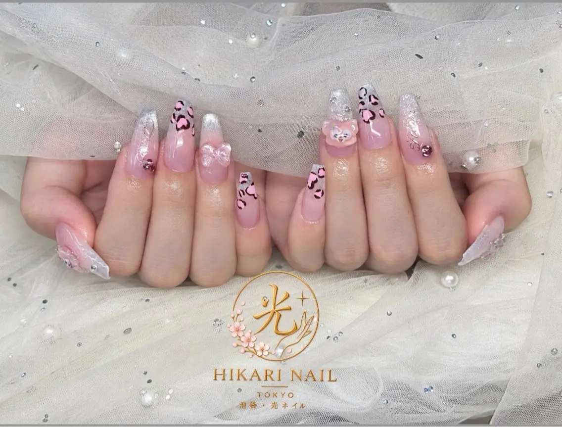 ネイル チークネイル フレンチネイル ガーリー ハート 韓国ネイル ハンドネイル HikariNail Ikebukuroのネイルデザイン