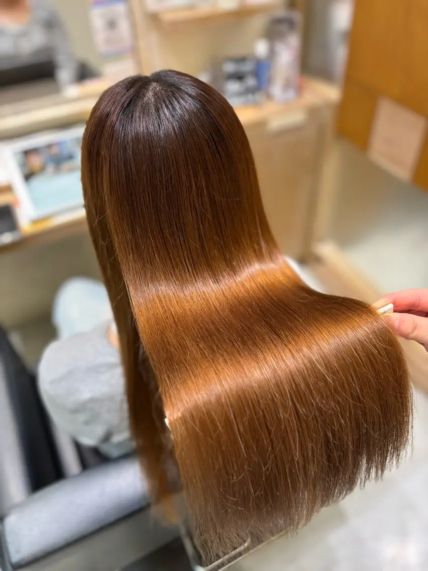 ロング 縮毛矯正 トリートメント 透明感グレージュ/ 縮毛矯正/静岡のヘアスタイル