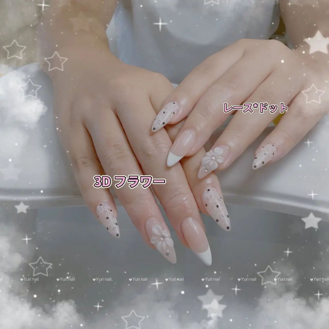 ネイル 長さ出し ガーリー キラキラネイル 韓国ネイル ロングネイル ハンドネイル Yuri.nail studioのネイルデザイン