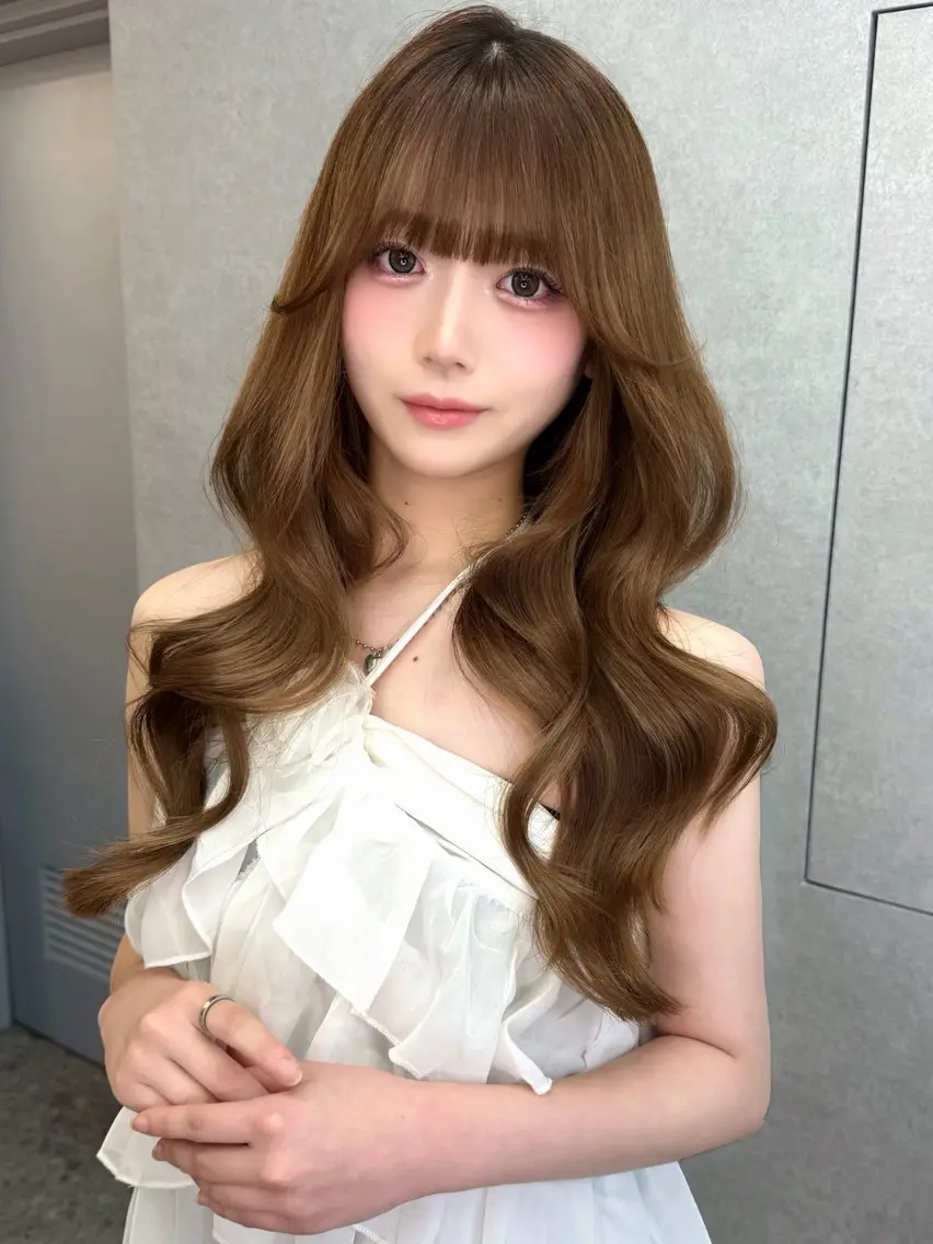 ロング 韓国風カラー 顔周りカット 韓国風ヘア ロング ヘアカラー トリートメント 韓国ヘア🤍 mionのヘアスタイル