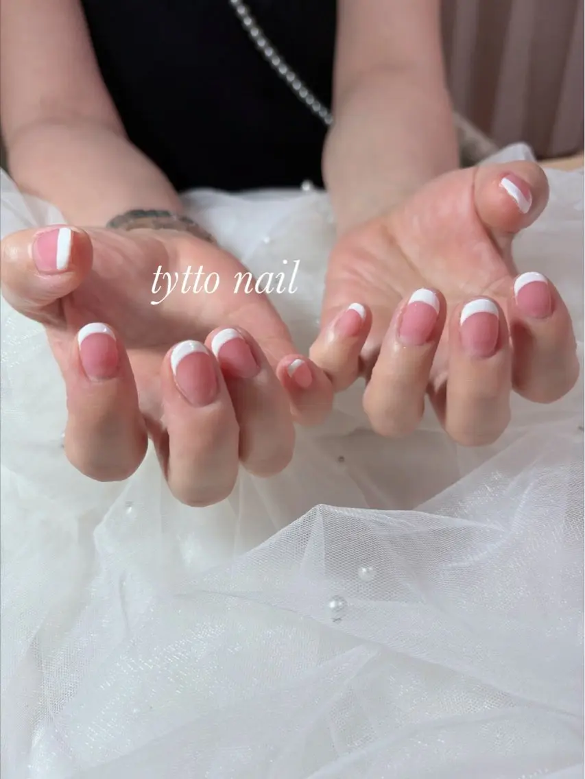 ネイル フレンチネイル ガーリー 韓国ネイル オフィスネイル ワンカラーネイル ハンドネイル tytto nail ❤︎‪‪eri‪‪のネイルデザイン