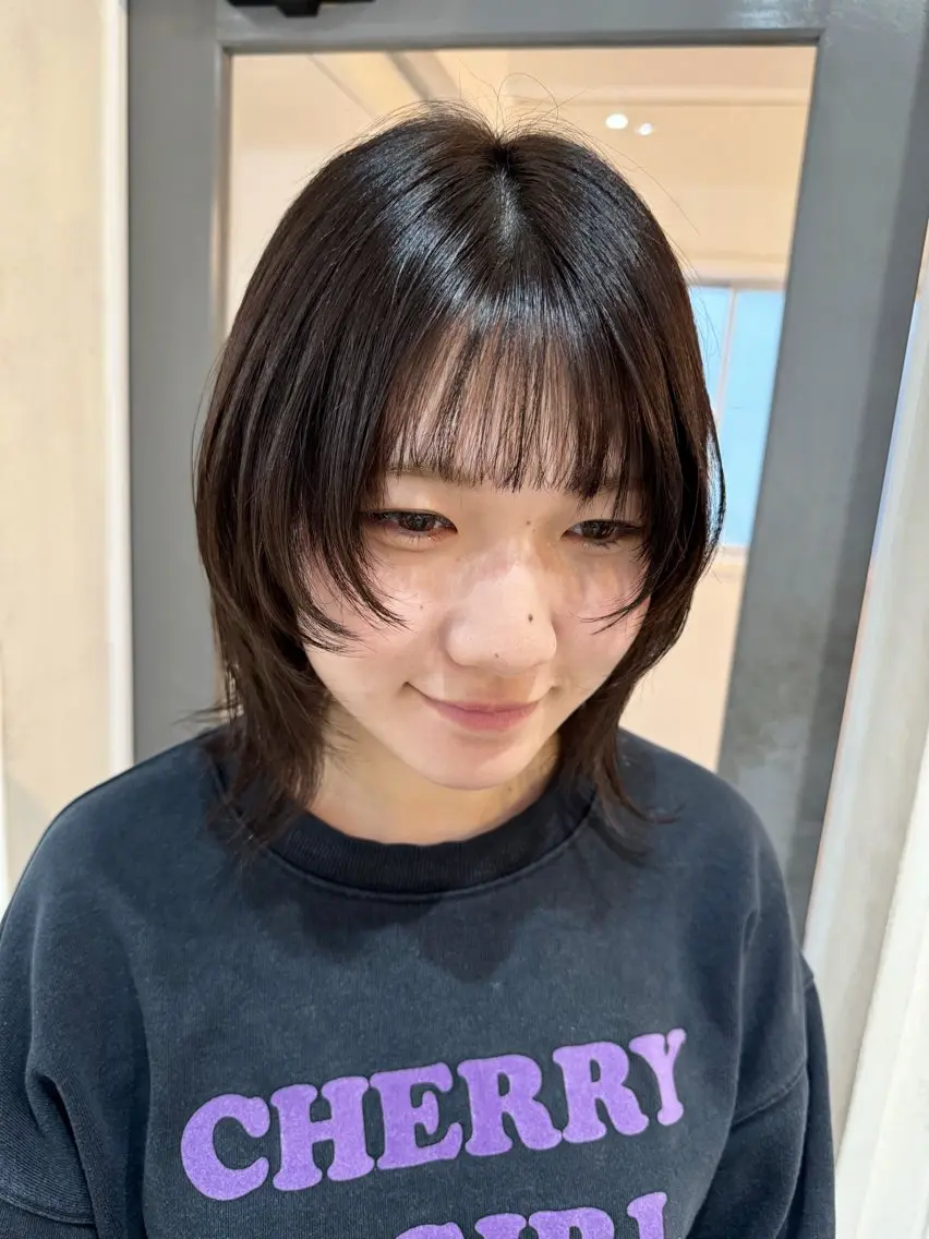 ミディアム 顔周りカット レイヤーカット ウルフカット カット ヘアカラー ボブウルフ/ボブ Satsuki【名駅のヘアスタイル