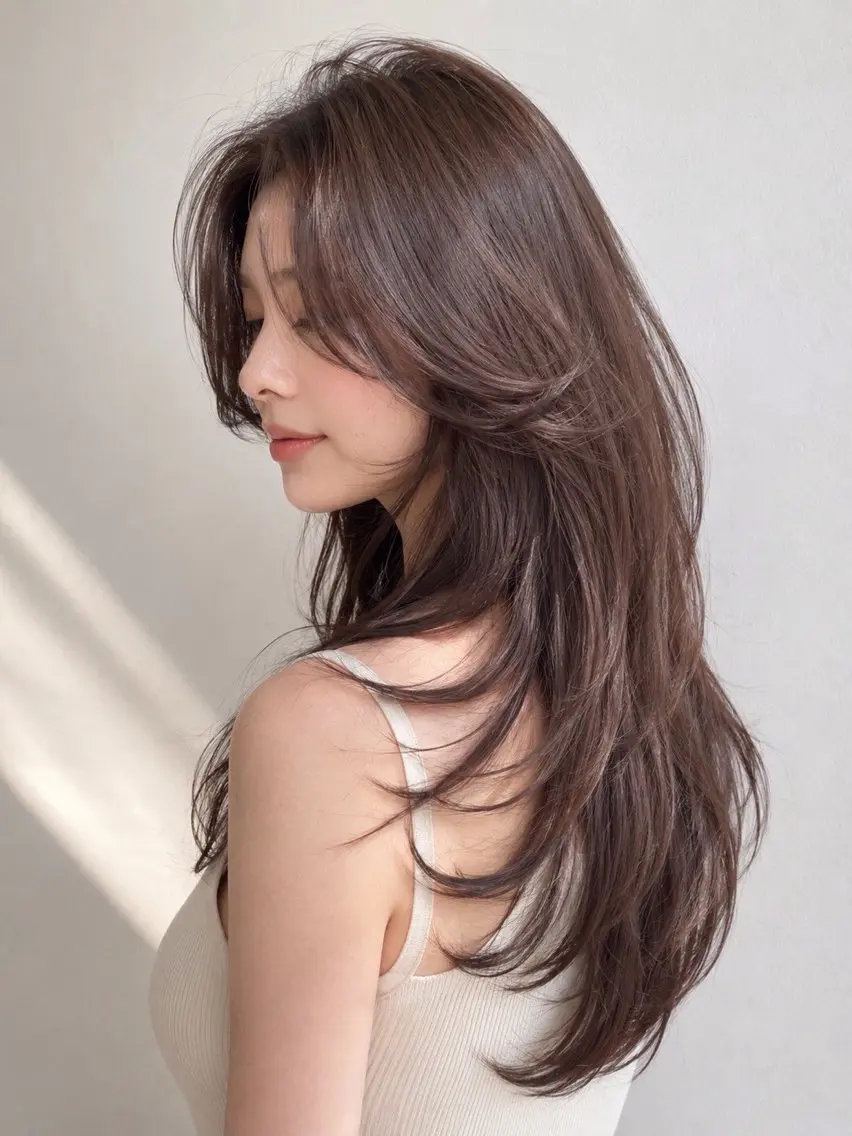 ロング ハッシュカット 韓国風ヘア レイヤーカット トリートメント カット pia 薬院のヘアスタイル